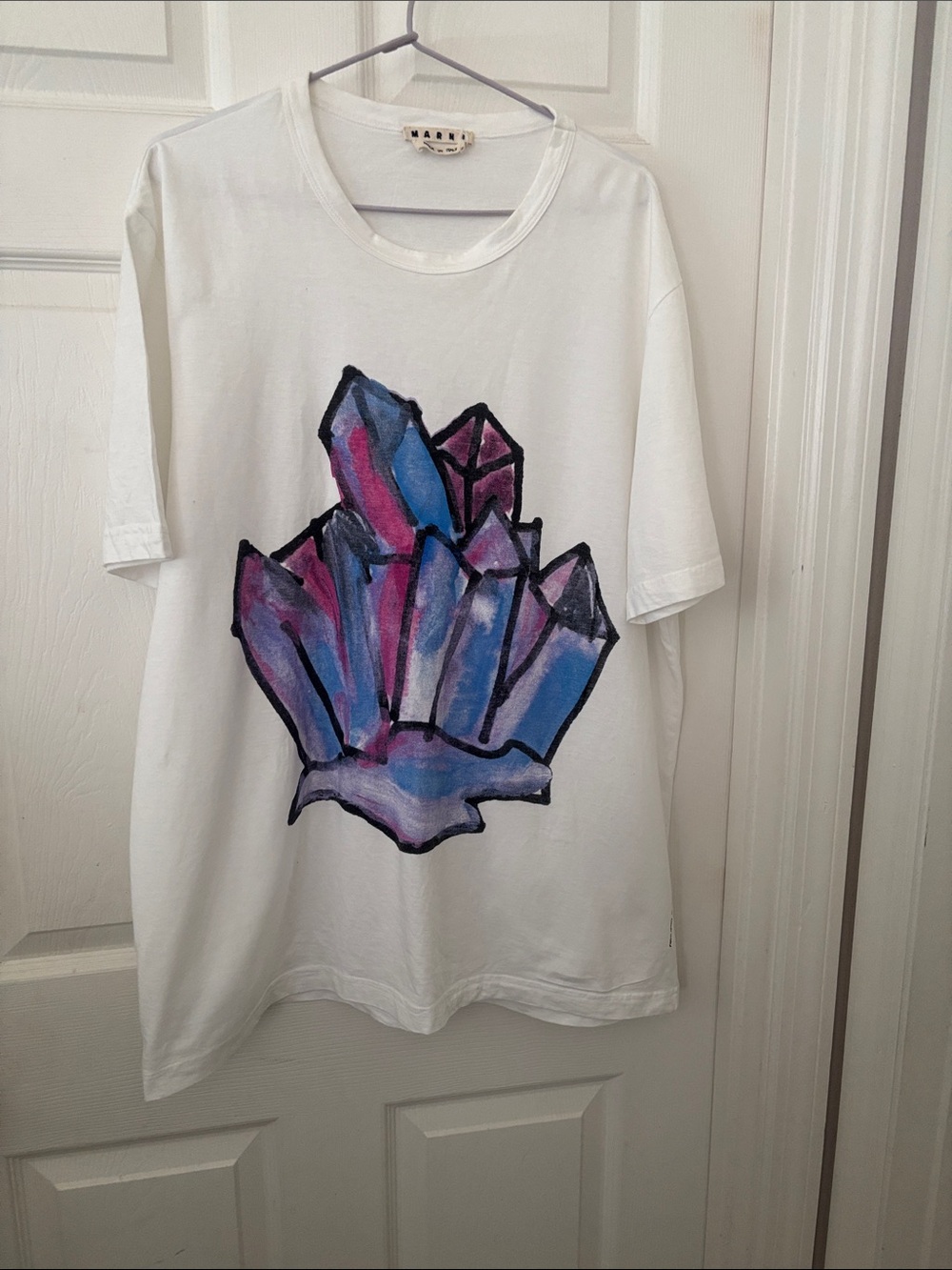 Marni White Tee with Blue and Purple Crystal Graphic